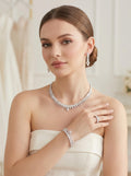 Silver Teardrop Crystal Bridal Jewelry Set – Necklace, Earrings, Bracelet & Ring