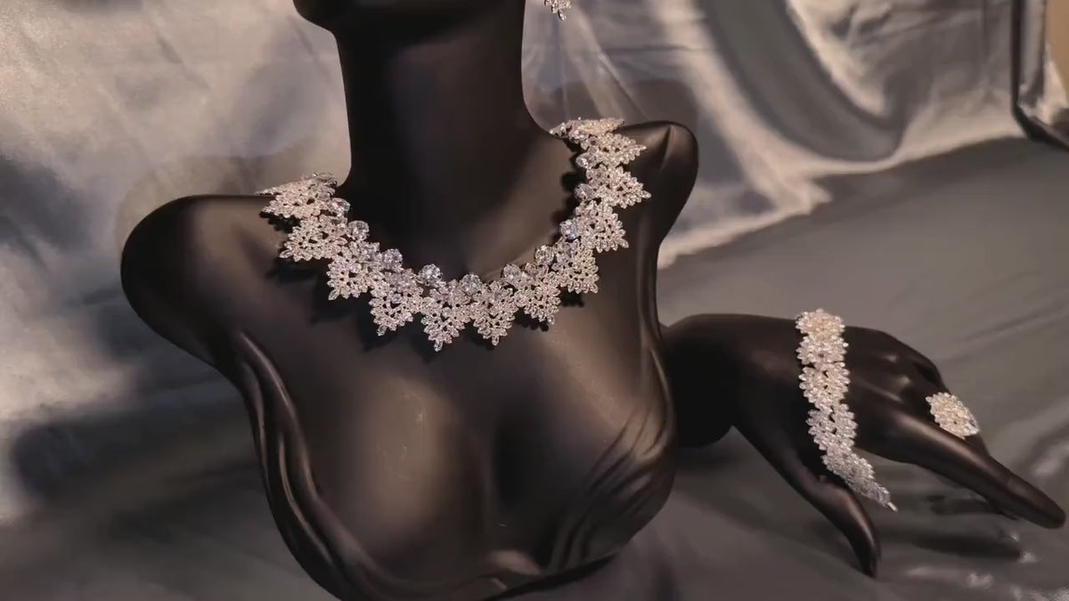 Regal Marquise Crystal Bridal Jewelry Set – Vintage Silver Wedding Necklace Set